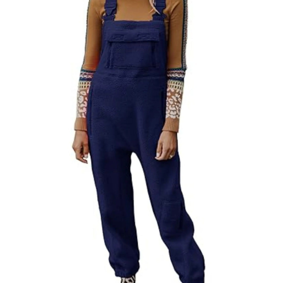 Damen Flauschiger Overall mit verstellbaren Trägern und Eingrifftaschen EB