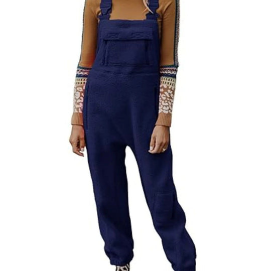 Damen Flauschiger Overall mit verstellbaren Trägern und Eingrifftaschen EB