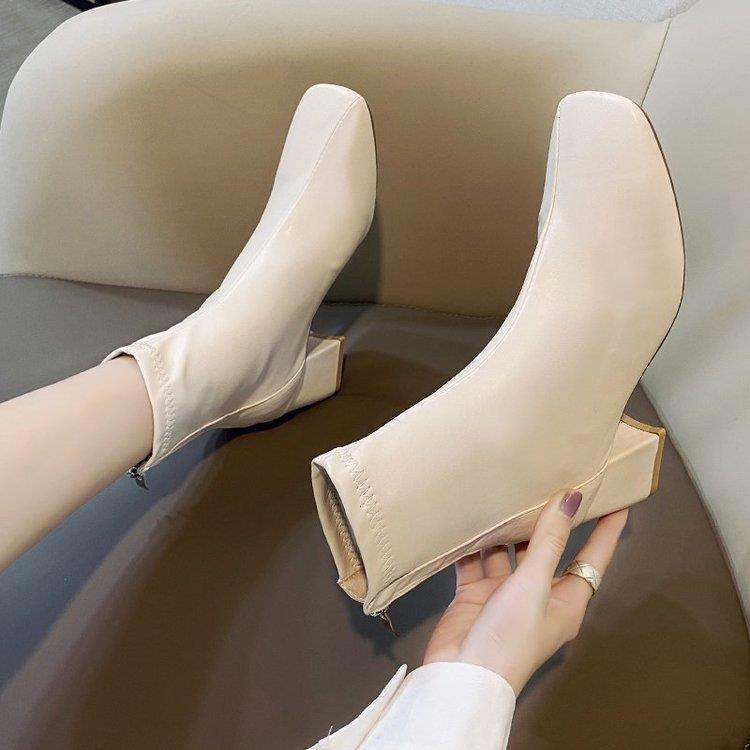 Damen elegante Stiefeletten mit blockiertem Absatz und Reißverschluss EB