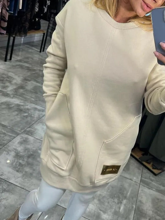 Damen lässiger Hoodie mit praktischen Taschen und dekorativen Details EB