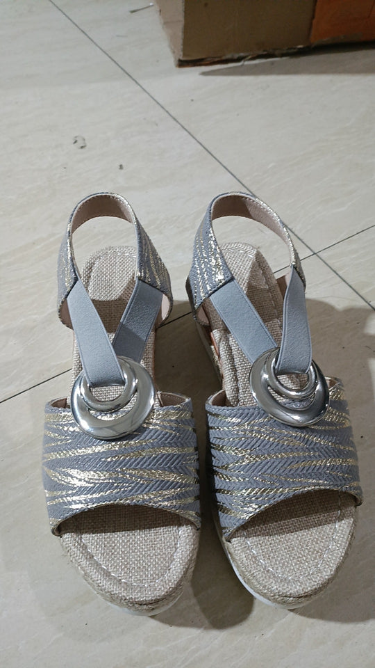 Damen Wedge-Sandalen mit modischem Glitzermuster und komfortablem Fußbett EB