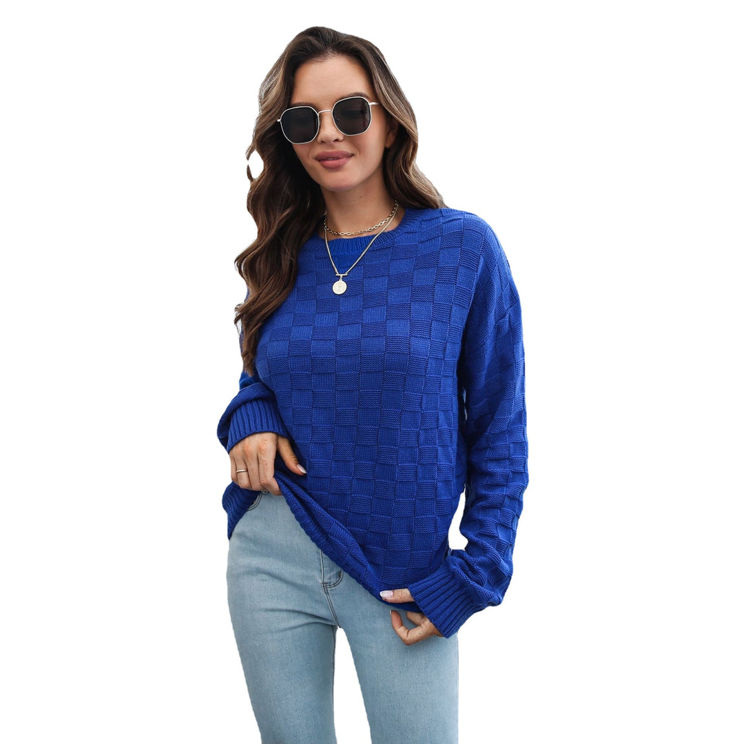 Damen Strickpullover mit Strukturiertem Karo-Design EB
