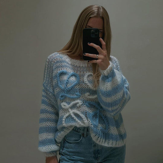 Damen gemütlicher und trendiger Strickpullover mit einzigartigem Design EB