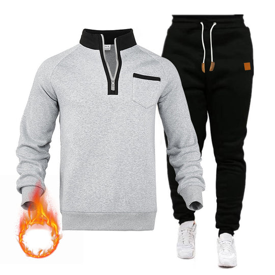 Herren Sweatshirt und Jogginghose Set mit modernem Stehkragen und praktischer Brusttasche EB