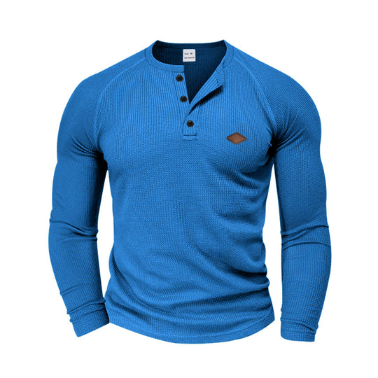 Herren langärmliges Henley-T-Shirt mit strukturiertem Gewebe und modischem Knopfdesign EB