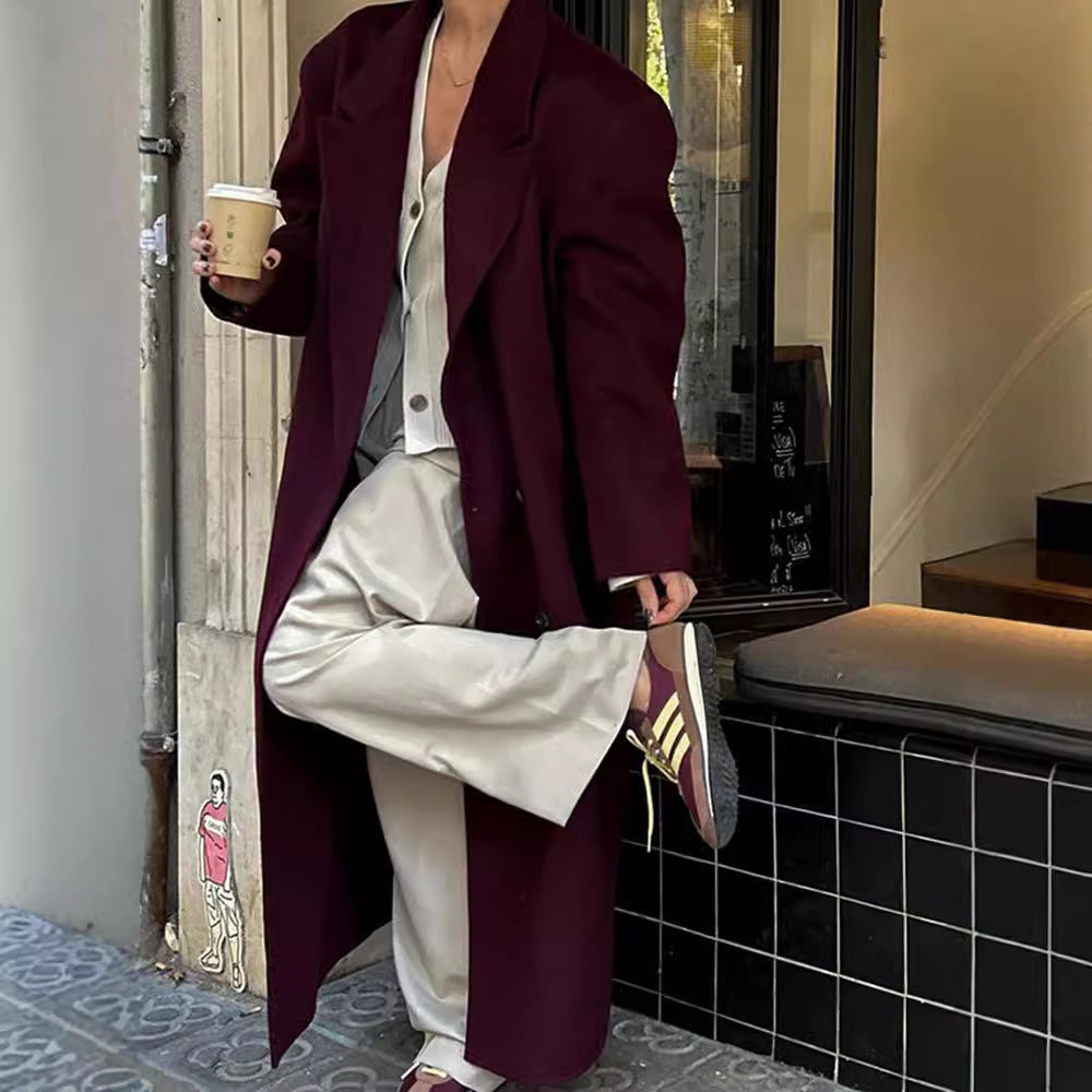 Damen Eleganter Wollmantel mit doppelt geknöpftem Design EB