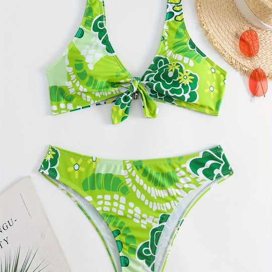 Damen Crop-Bikini mit floralem Knötchen-Design EB