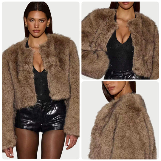 Damen Kunstpelz Jacke mit luxuriösem Finish und schickem Schnitt EB