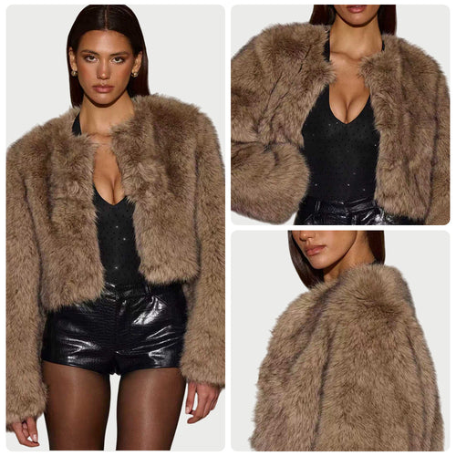 Damen Kunstpelz Jacke mit luxuriösem Finish und schickem Schnitt EB
