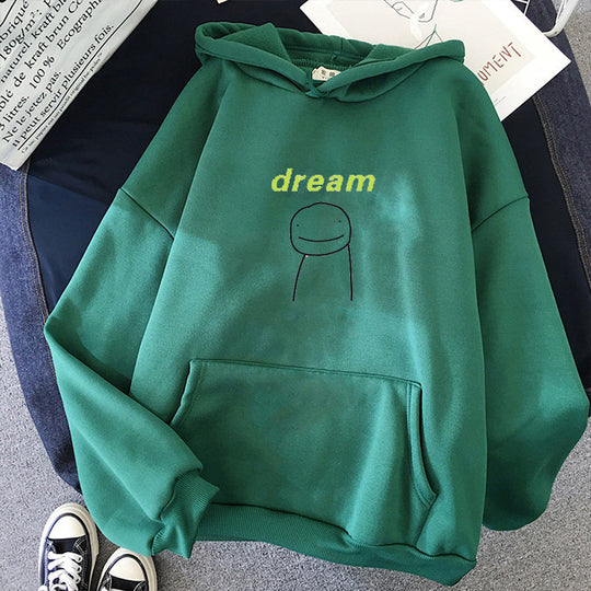 Unisex nan Oversize-Kapuzenpullover mit minimalistischem Smiley-Print, weichem Fleece-Innenfutter und praktischer Kängurutasche EB