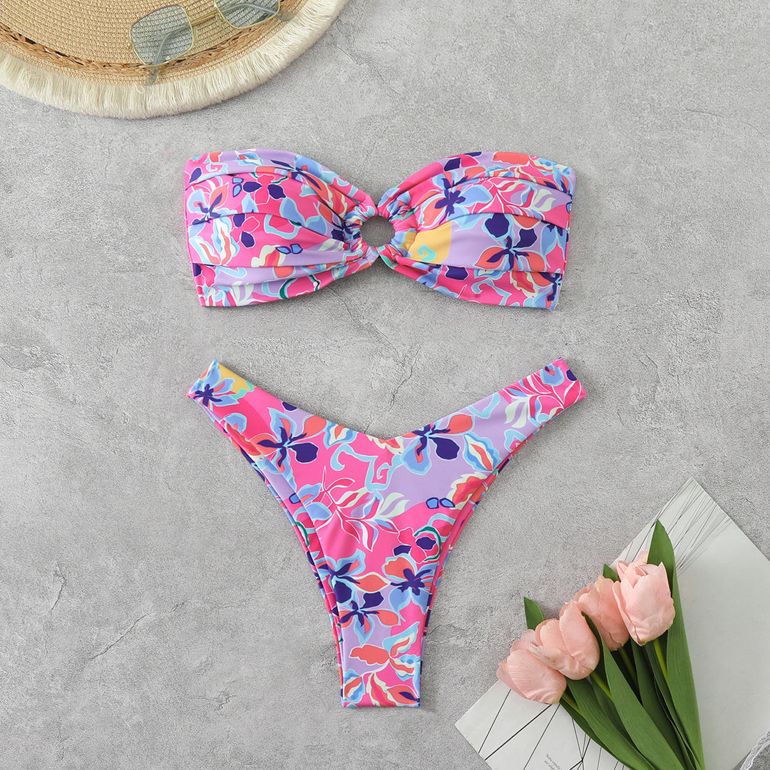 Damen Bandeau-Bikini mit raffiniertem Blumenmuster EB