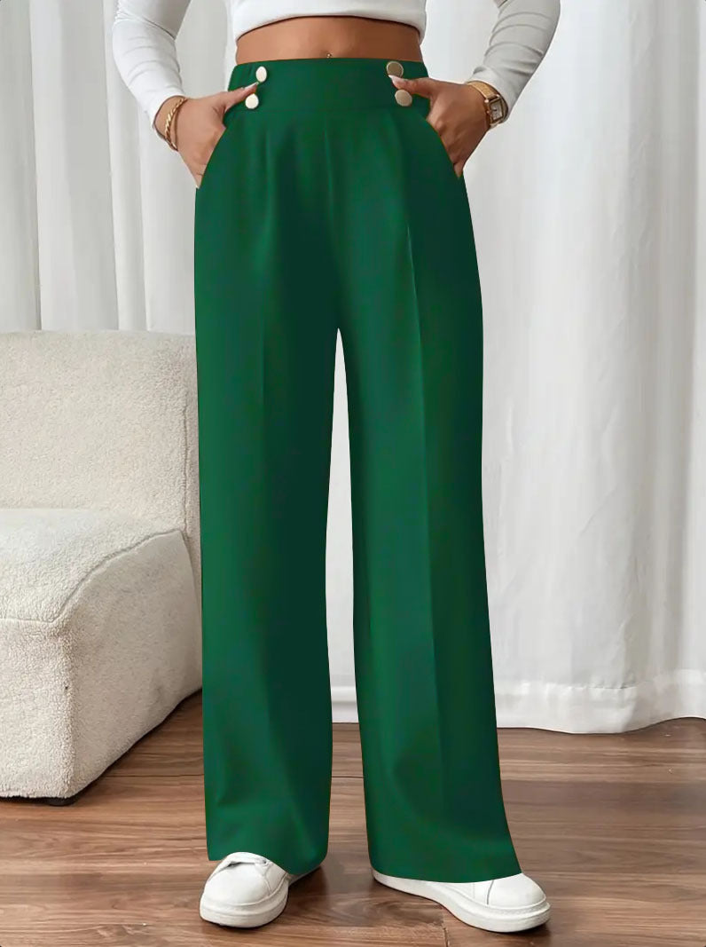 Damen Elegante weite Hose mit dekorativen Knopfdetails EB
