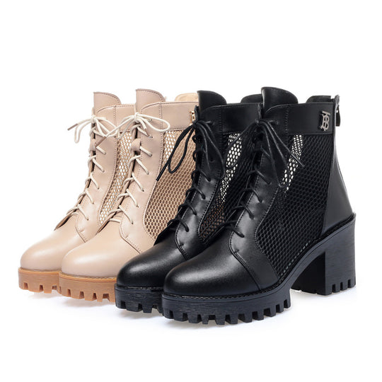 Damen Modische Stiefeletten mit atmungsaktivem Mesh-Einsatz und robuster Sohle EB