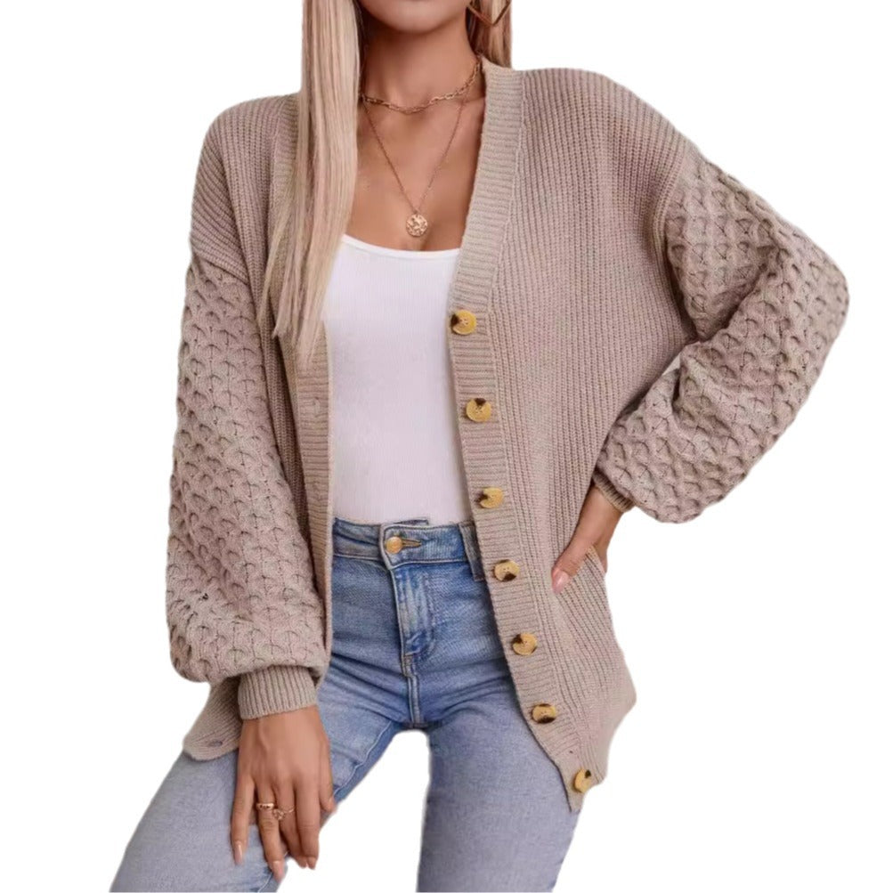 Damen Strickjacke mit strukturiertem Ärmel und Knopfdetails EB