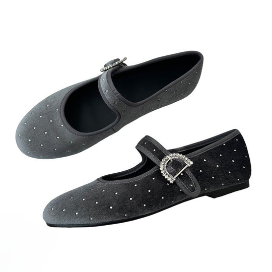 Damen Ballerina-Schuhe mit modischem Riemchen und funkelndem Schmuckdetail EB