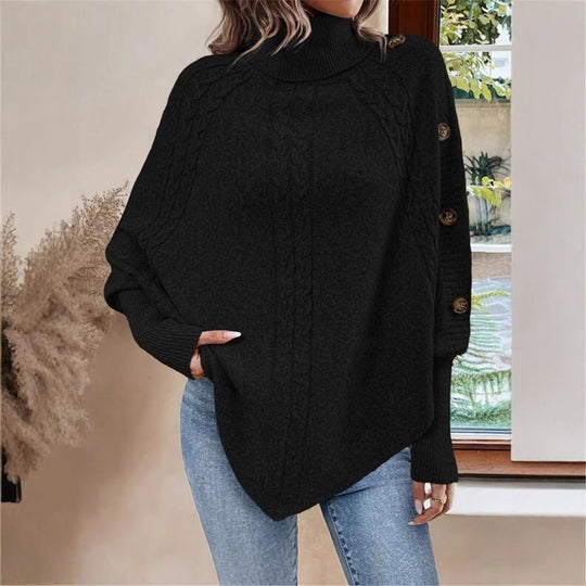 Damen Oversized Strickpullover mit Rollkragen und Knopfdetails EB