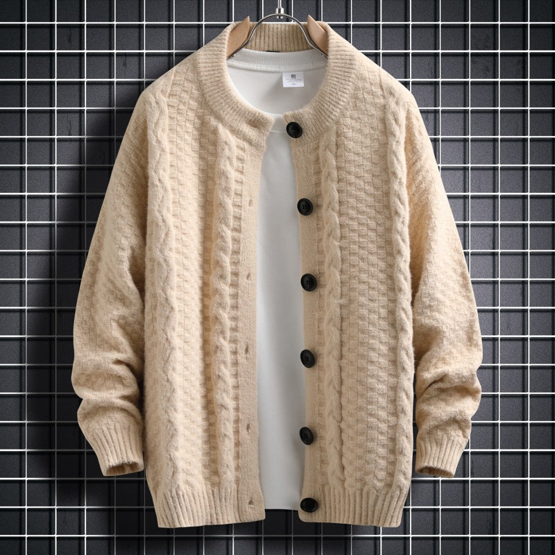 Damen Strickjacke mit strukturiertem Zopfmuster und durchgehenden Knöpfen EB