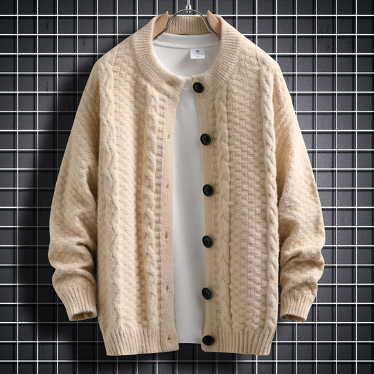 Damen Strickjacke mit strukturiertem Zopfmuster und durchgehenden Knöpfen EB
