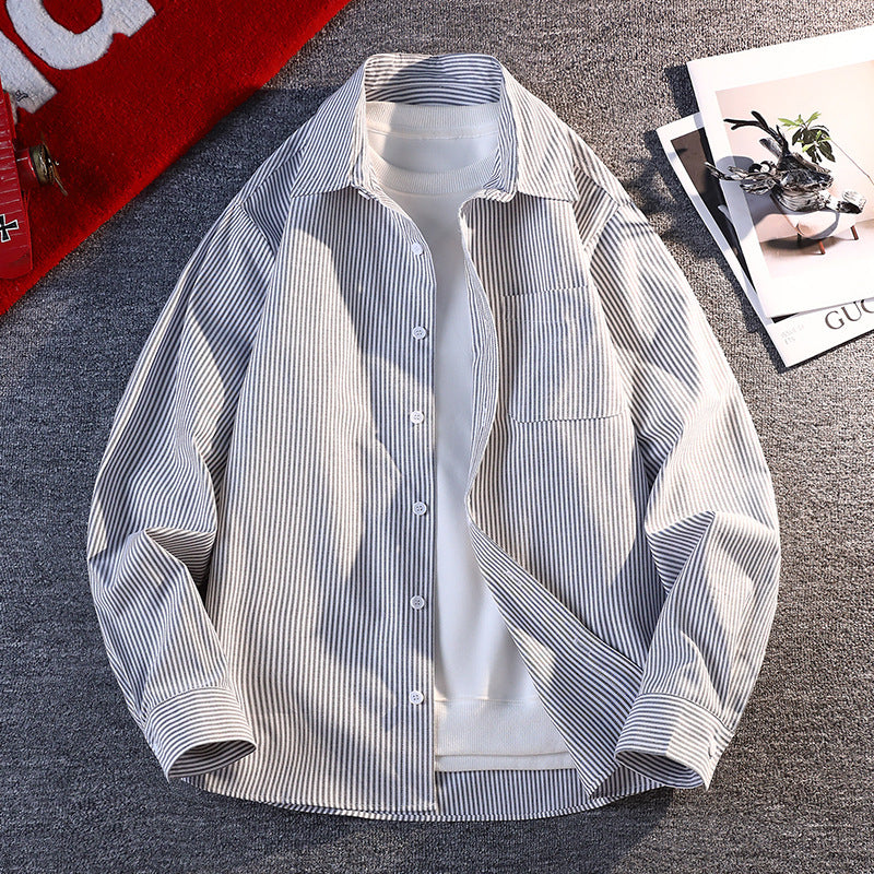 Herren nan gestreifte Overshirt Hemdjacke aus Baumwollmischung mit Brusttasche EB