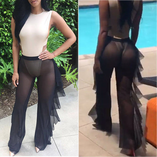 Damen Anziehbare Boho-Hosen mit Rüsche EB