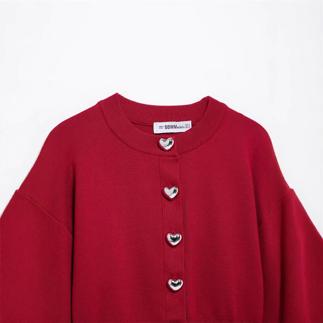 Damen Strickjacke mit herzförmigen Knöpfen EB