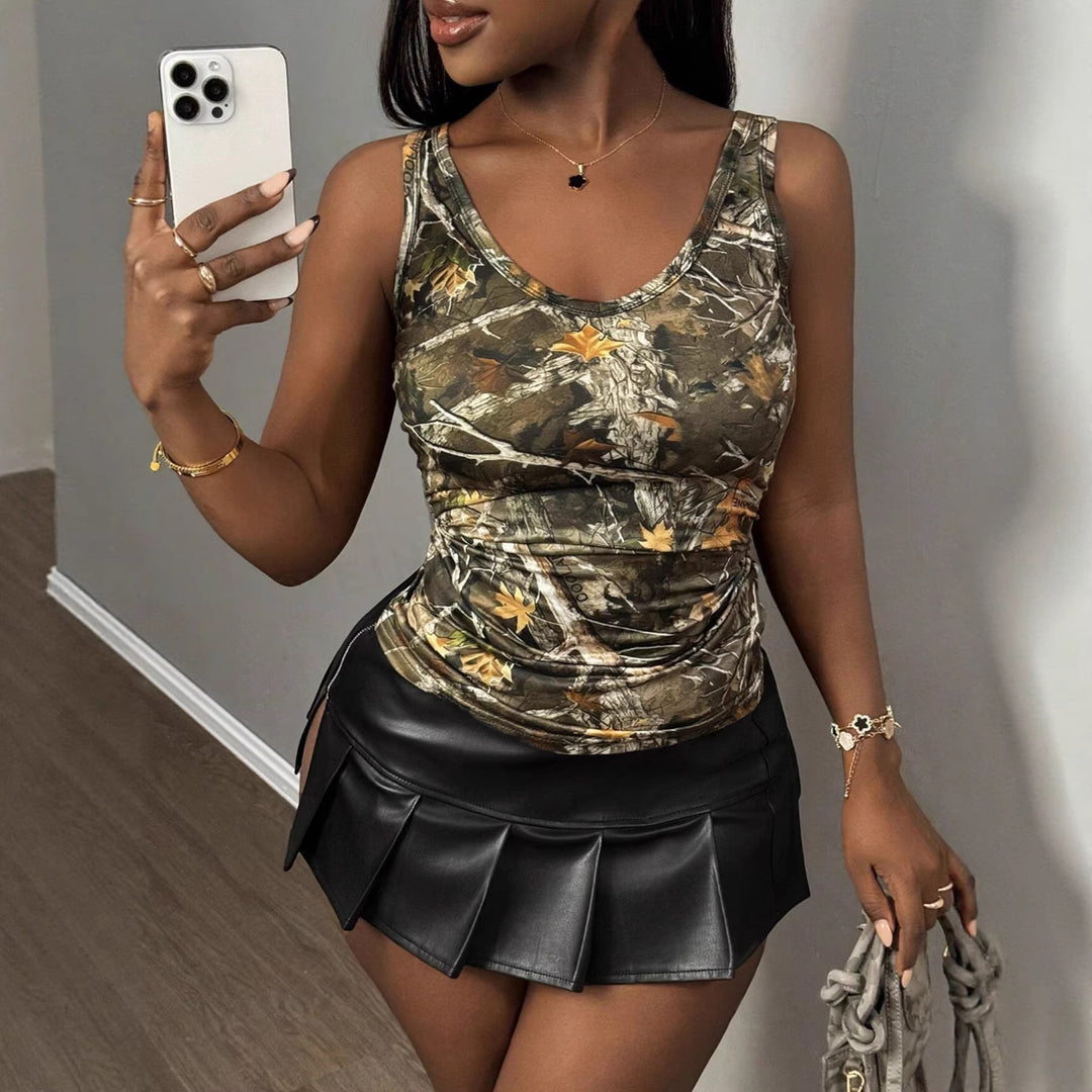 Damen Funktionales Camouflage-Top mit V-Ausschnitt EB