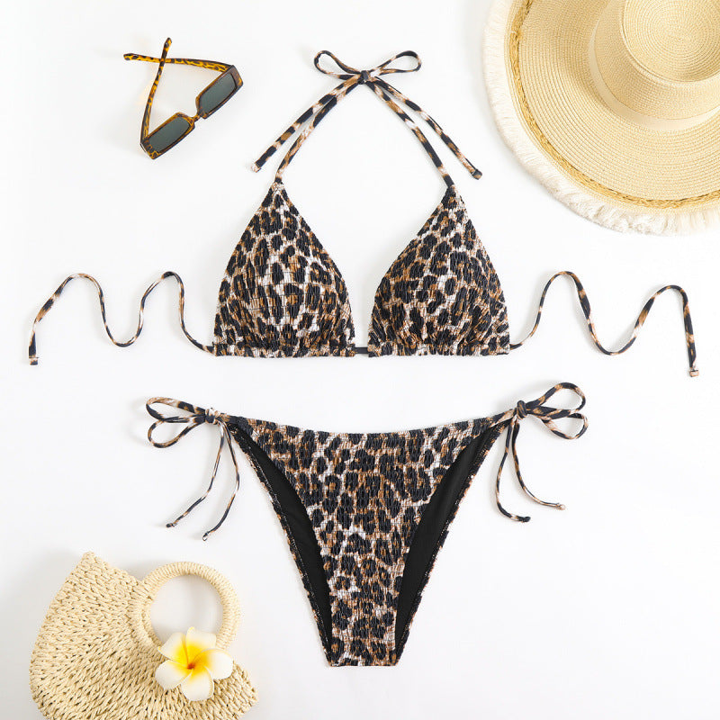 Damen Triangel-Bikini mit trendigem Animalprint und hohem Beinausschnitt EB