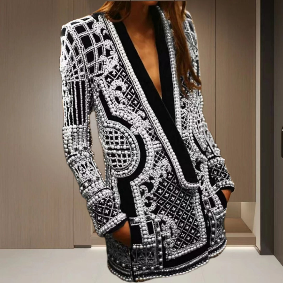 Damen Elegante Strickjacke mit funkelndem Perlenbesatz EB