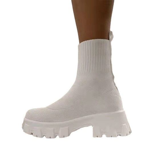 Damen Sock-Ankle-Boots mit grobem Offroad-Profil und elastischem Strickschaft EB