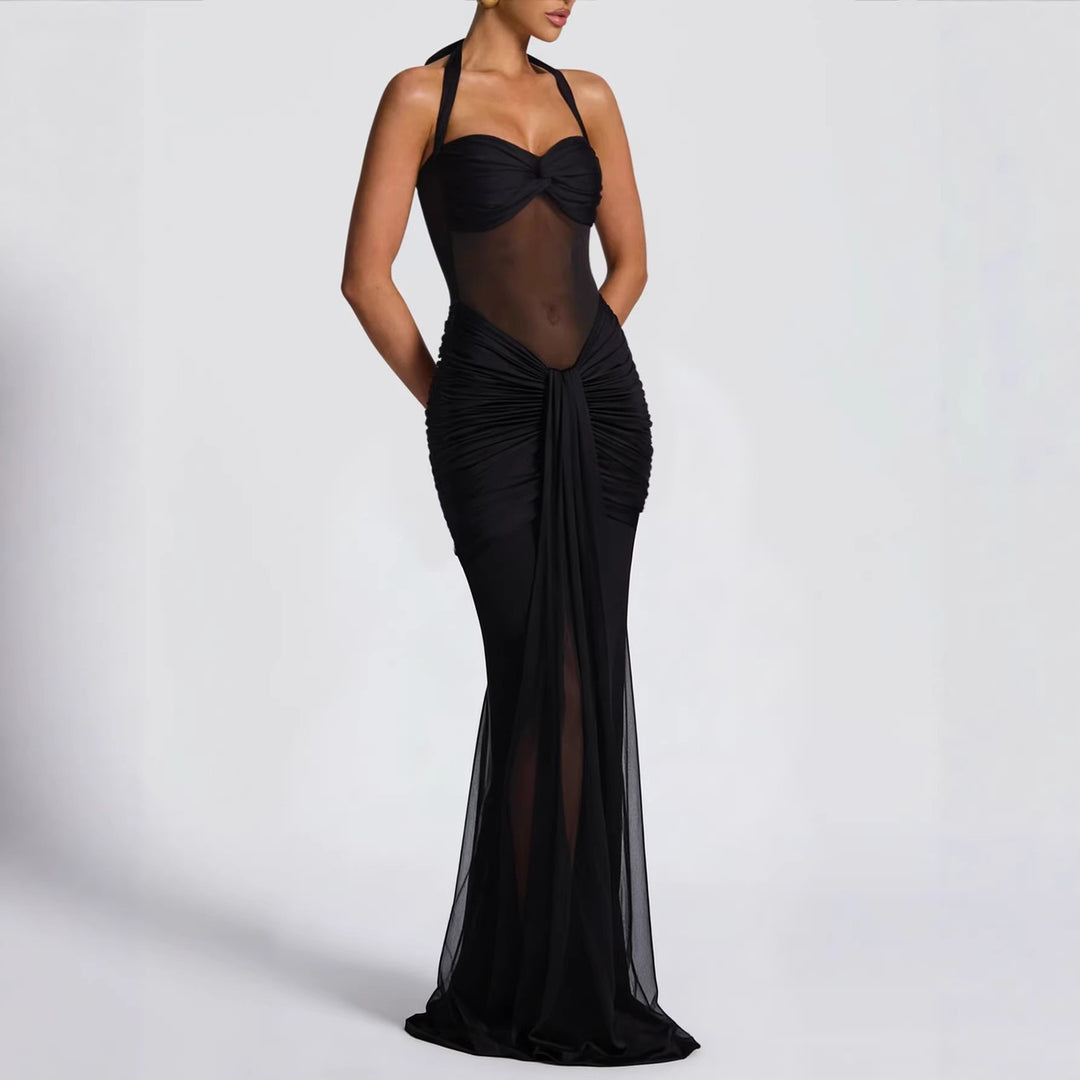 Damen elegantes Kleid im Bodycon-Stil mit raffiniertem Mesh-Einsatz EB