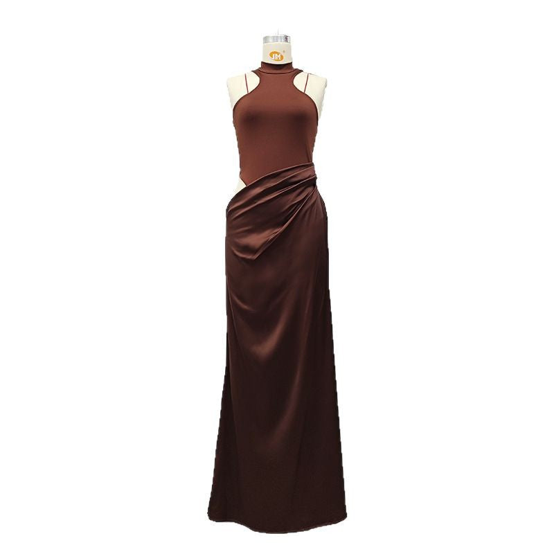 Damen Elegantes Cut-Out Maxikleid mit hohem Kragen und körpernaher Silhouette EB