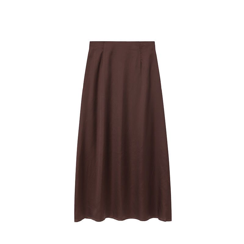 Damen Bodenlanger Satin Maxi-Rock EB
