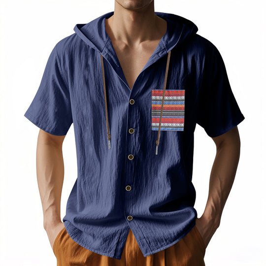 Herren leichtes Kapuzenshirt mit buntem Muster und strukturierter Oberfläche EB