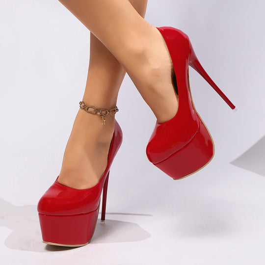 Damen Glamouröse Lack-Pumps mit hohem Plateau und spitzem Zehenbereich EB
