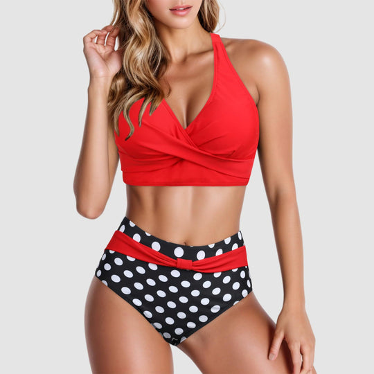 Damen Trendiger Hochschnitt-Bikini mit Raffung EB