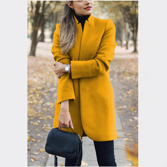 Damen nan taillierter Longblazer-Mantel mit Stehkragen und verdeckter Verschlussleiste EB