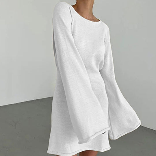Damen elegantes Strickkleid mit weitem Ärmel und figurbetonter Silhouette EB
