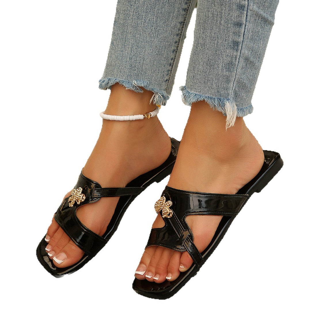 Damen modische Flachsandalen mit elegantem Blumendetail EB