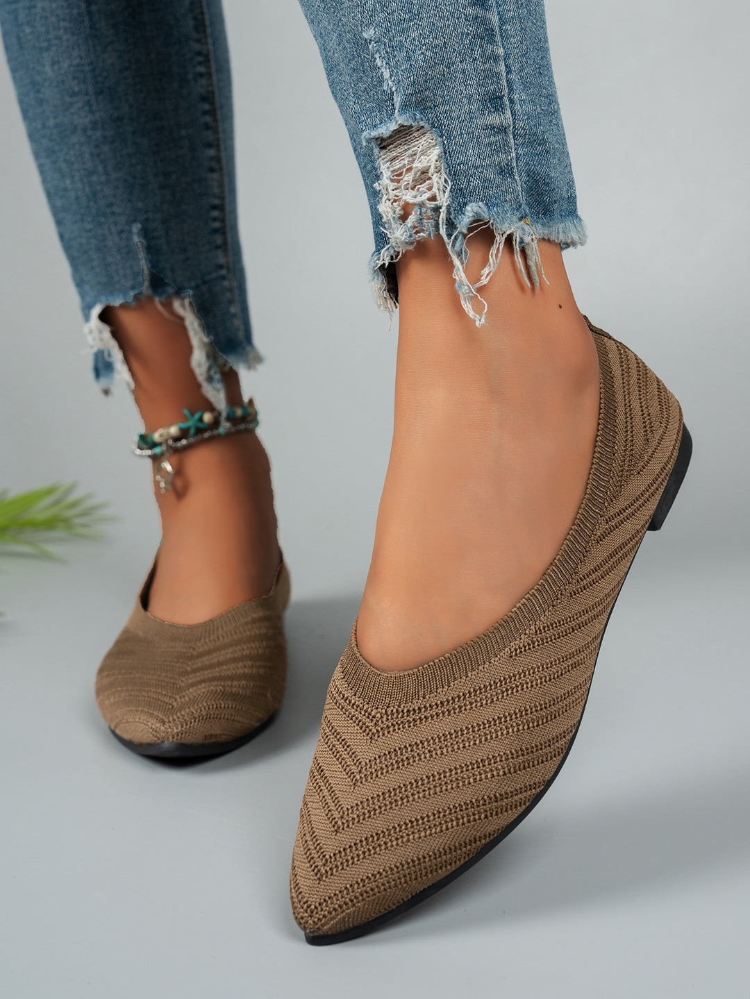 Damen elegante Ballerinas aus atmungsaktivem Strickmaterial EB