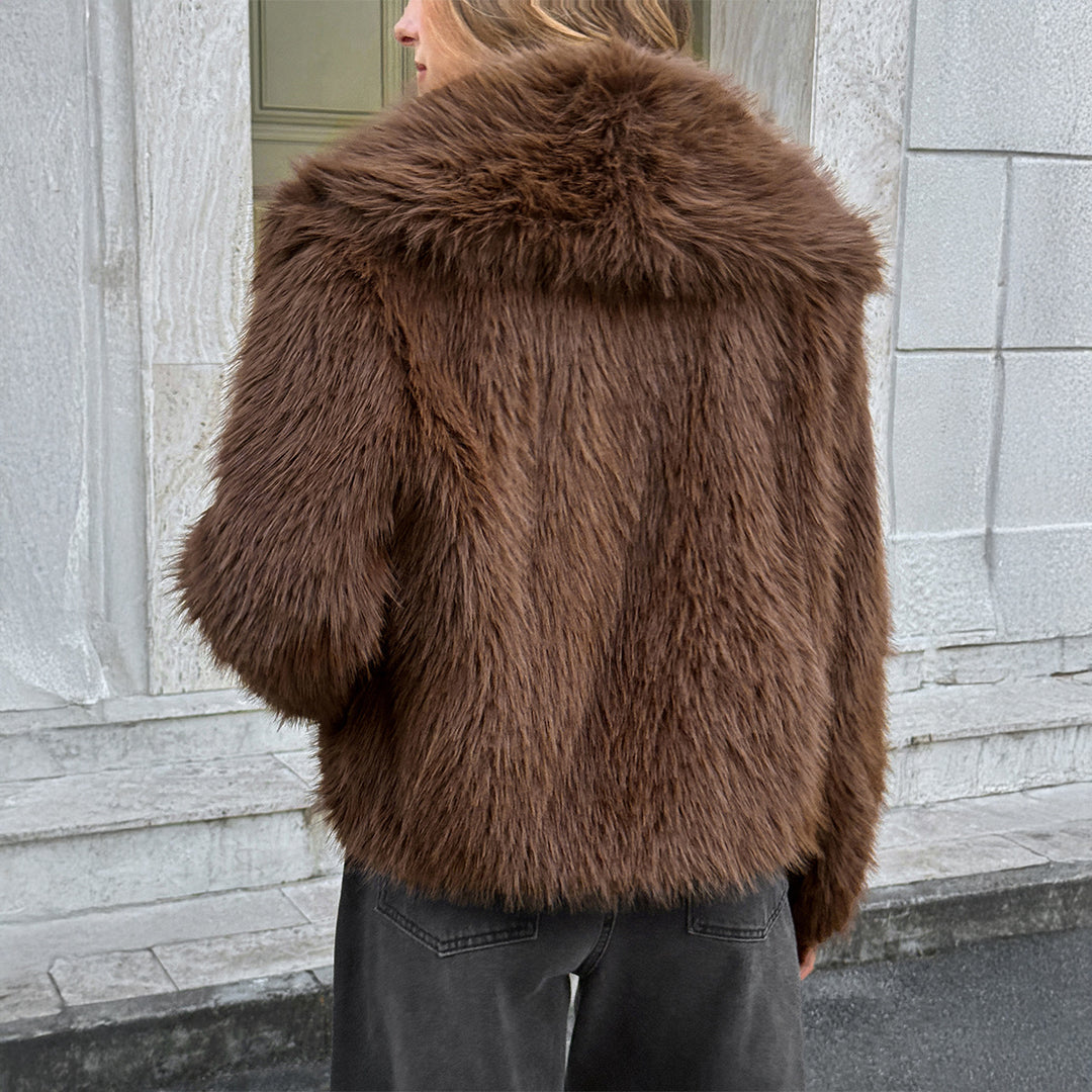 Damen nan kurzer Faux‑Fur‑Mantel mit breitem Stehkragen, dichter Flor und wärmender Innenfütterung EB