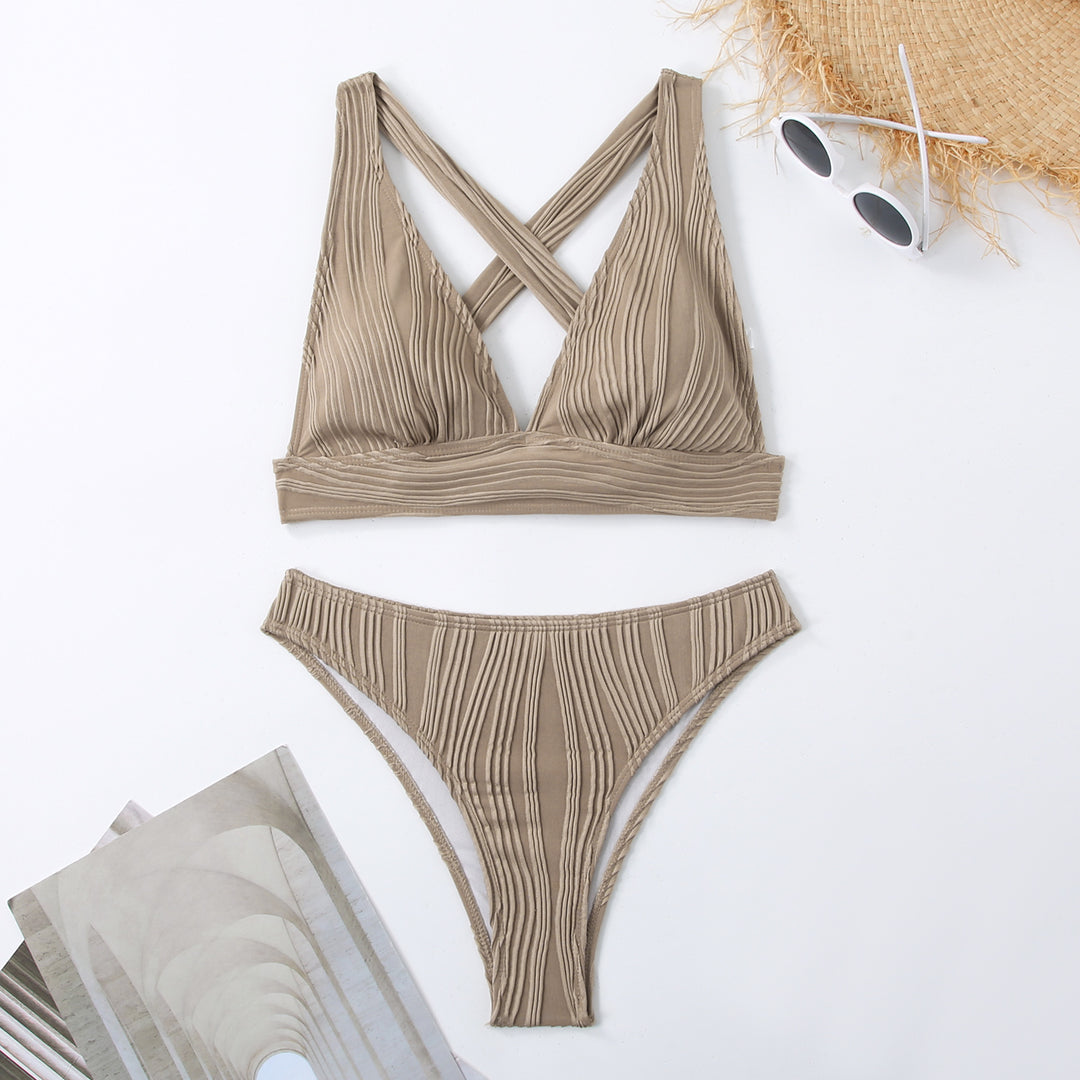 Damen Plissierter Bikini mit Cross-Back-Design EB