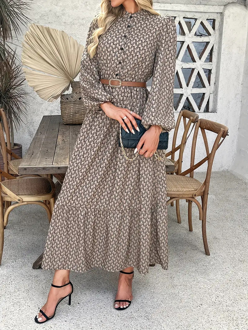 Damen Maxikleid mit raffiniertem Muster und Taillengürtel EB