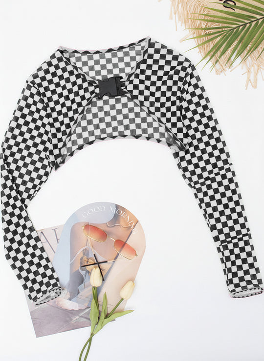 Damen Einteiler Badeanzug mit modischem Cut-Out und langen Ärmeln EB