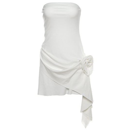 Damen kurzes Wickelkleid mit Blumenapplikation EB