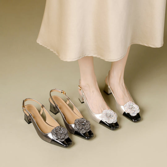 Damen Slingback-Pumps mit eleganter Blütenapplikation EB