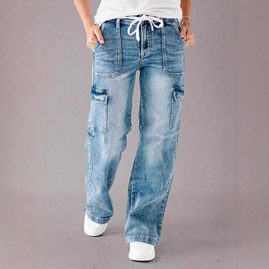 Damen Cargo-Jeans mit weitem Bein und hohen Taschen EB