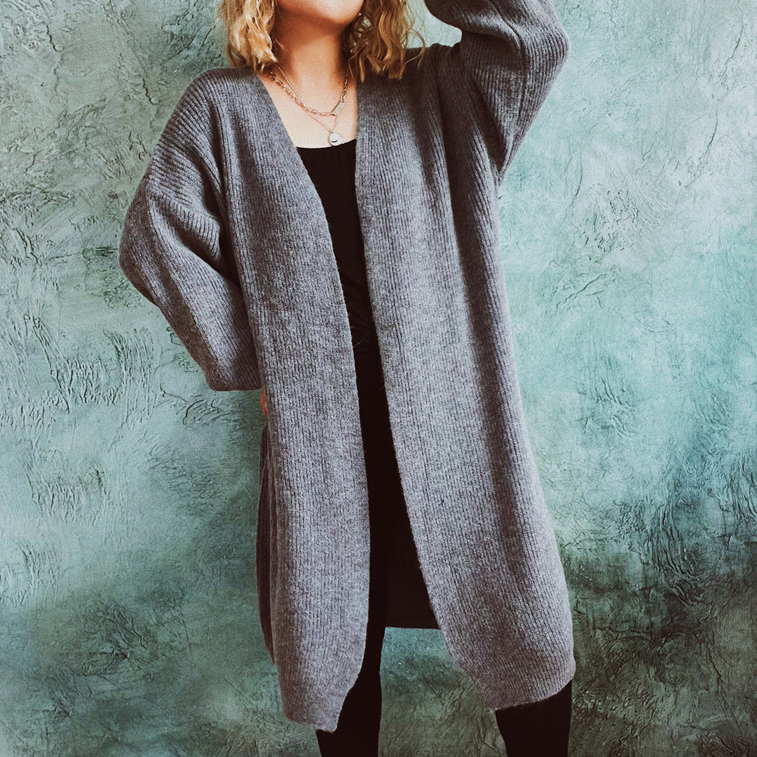 Damen Oversized Strickjacke mit tiefem V-Ausschnitt und lässigem Schnitt EB