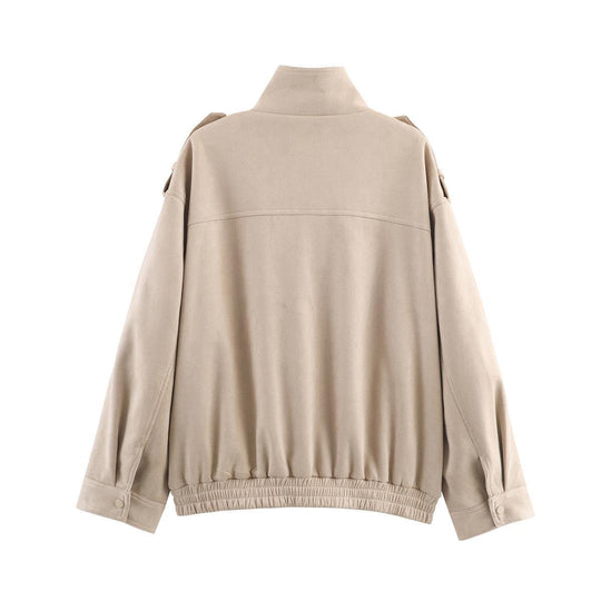 Damen Kunstlederjacke mit praktischen Pattentaschen und modernem Stehkragen EB