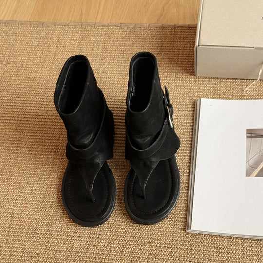 Damen Offene Stiefel mit modischem Fransen-Design und komfortabler Schnalle EB