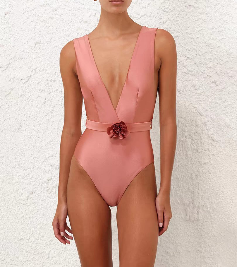 Damen Eleganter Badeanzug mit Blumenapplikation EB